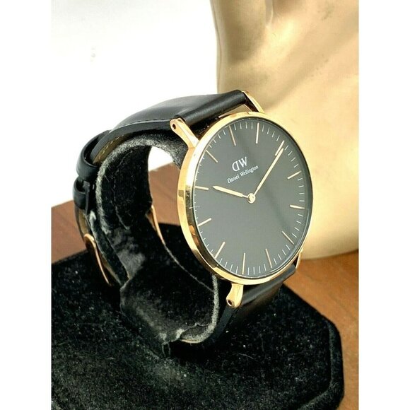 Daniel Wellington Womens Watch DW00100139 Rose Gold Black Dial 36mm Leather Band